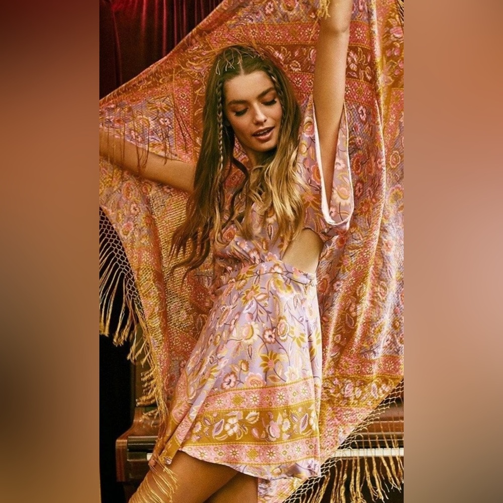 Spell & The Gypsy Lolita Cutout Mini Dress Lover Floral Pink  Lavender Euc